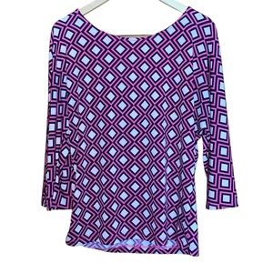 •NEW YORK & COMPANY•NWOT PINK/BLACK/TAN DIAMOND DETAIL BELL SLEEVW BLOUSE SIZE L